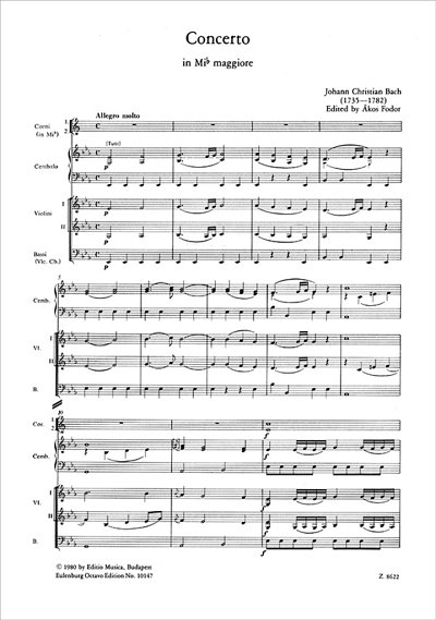 J.C. Bach: Concerto in Mib maggiore, Cemb/KlaKamo (Part.)