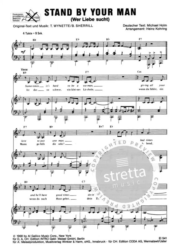 Stand By Your Man Wer Liebe Sucht From Wynette Tammy Sherrill B Buy Now In Stretta Sheet Music Shop