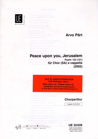Arvo Pärt - Peace upon you, Jerusalem