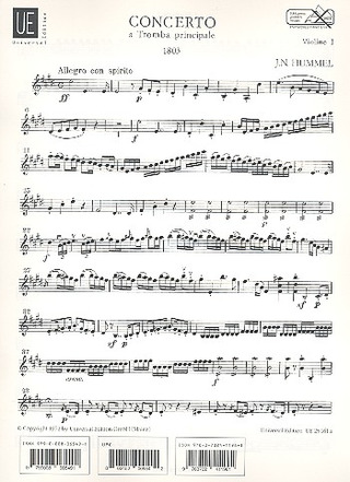 Johann Nepomuk Hummel: Concerto a tromba principale für Trompete und Orchester E-Dur (1803)