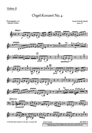 Handel-Concerto n 14 per organo e orchestra A-Dur-SPARTITO 