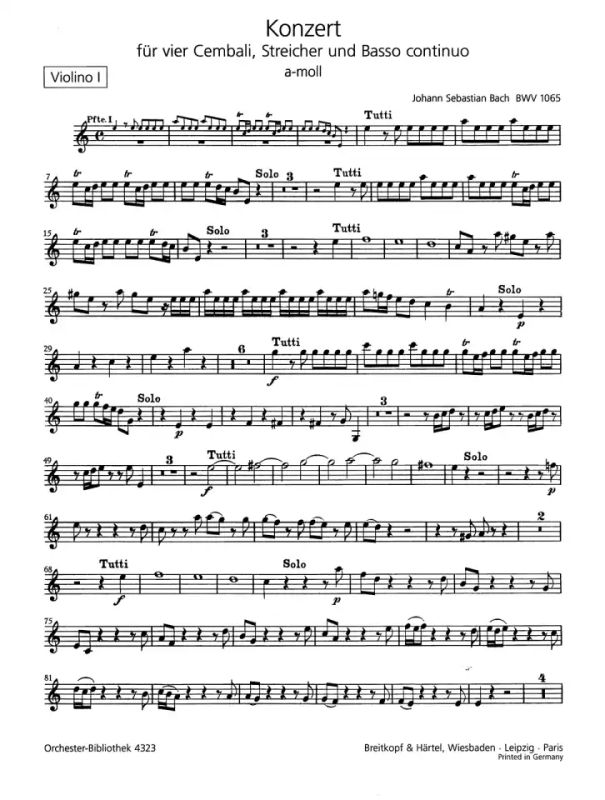 Harpsichord Concerto in A minor BWV 1065 from Johann Sebastian Bach buy  now in the Stretta sheet music shop