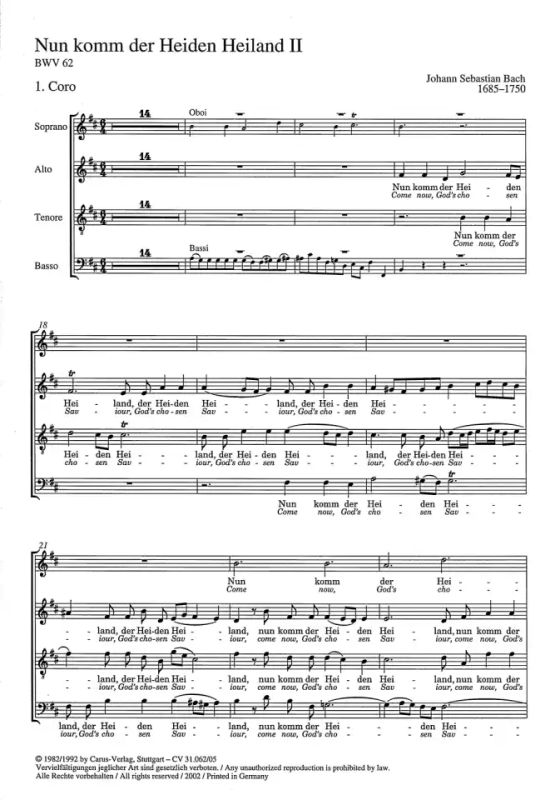 Nun komm, der Heiden Heiland (II) h-Moll BWV 62 (1724) von Johann ...
