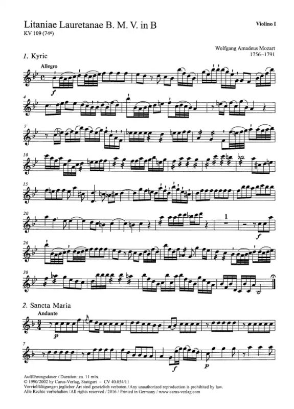 Wolfgang Amadeus Mozart - Litaniae Lauretanae B.M.V in B B-Dur KV 109 (74e) (1771)