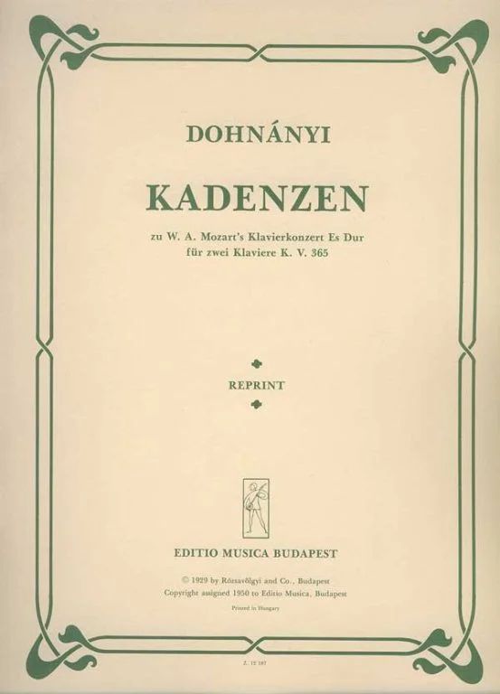 Ernst von Dohnányiy otros. - Cadenzas to Mozart's Piano Concerto in E flat major KV 365