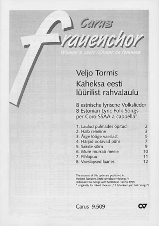 Veljo Tormis - Acht estnische lyrische Volkslieder