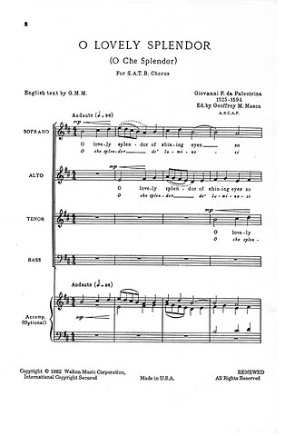 Giovanni Pierluigi da Palestrina - O Lovely Splendor (O Che Splendor)