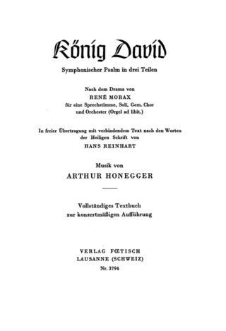 Arthur Honegger et al. - Le Roi David – König David – Libretto