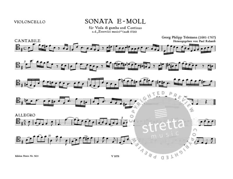 Georg Philipp Telemann: Sonate für Viola da gamba und Basso continuo e-Moll (5)