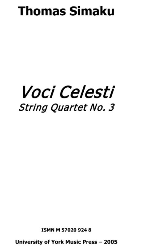 Thomas Simaku - Voci Celesti - String Quartet No. 3