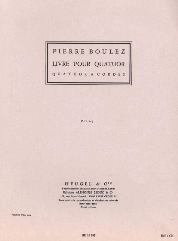 Pierre Boulez - Livre Pour Quatuor Partition