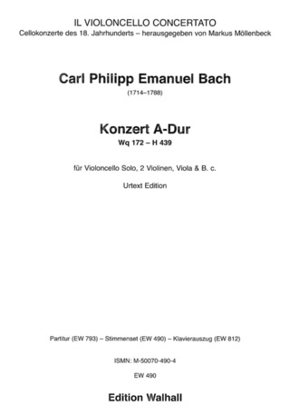Carl Philipp Emanuel Bach: Konzert für Violoncello A-Dur Wq 172