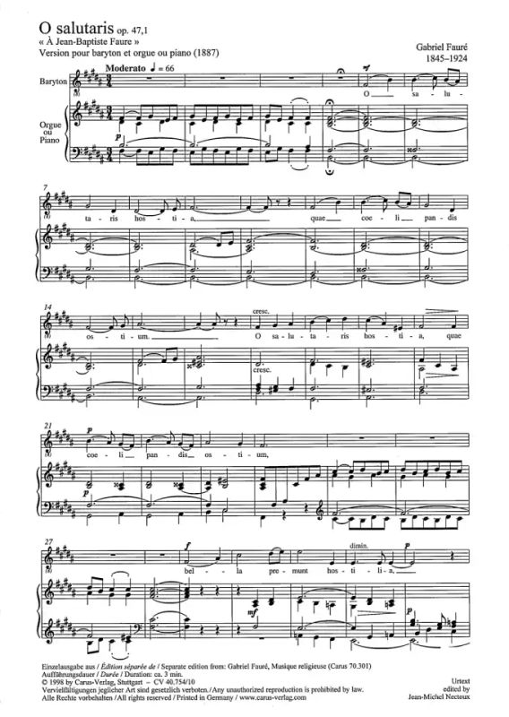 Gabriel Fauré - O salutaris hostia H-Dur op. 47, 1