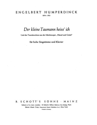 Engelbert Humperdinck: Lied des Taumännchens (1891-1893)