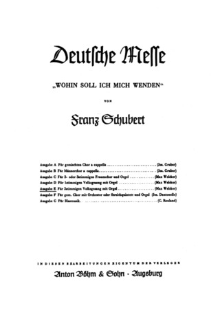 Franz Schubert: Deutsche Messe – Ausgabe E