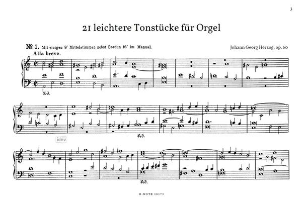 Johann Georg Herzog - 21 easier organ pieces op.60