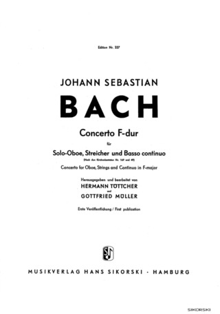 Johann Sebastian Bach: Konzert Für Oboe, Streicher und Bc Streicher