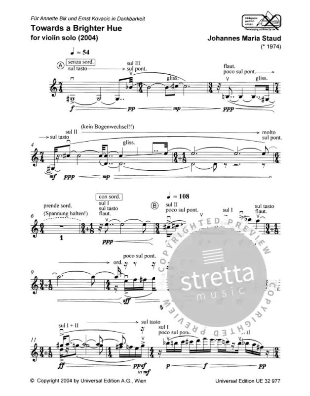 Staud Johannes Maria: Towards a Brighter Hue für Violine (2004) (1)