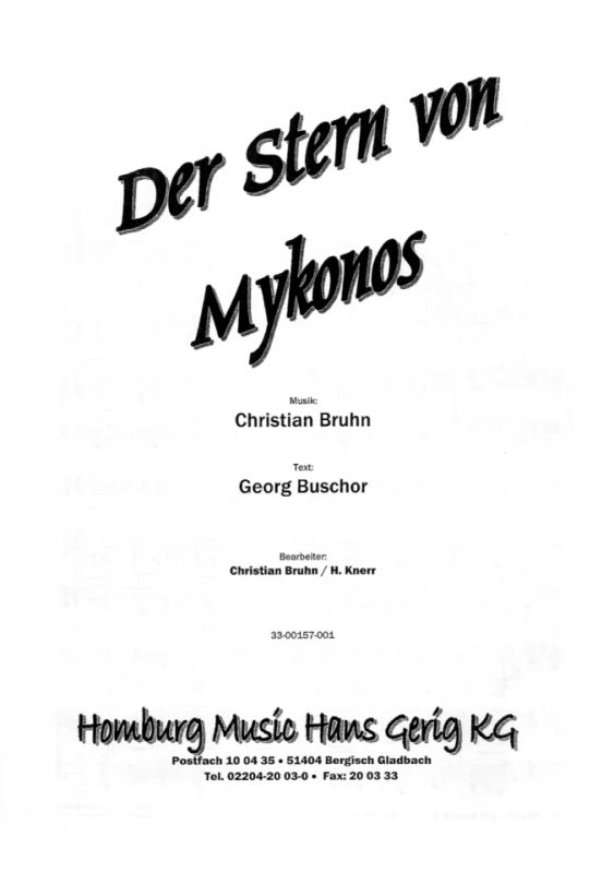 Der Stern Von Mykonos From Christian Bruhn Buy Now In Stretta Sheet Music Shop