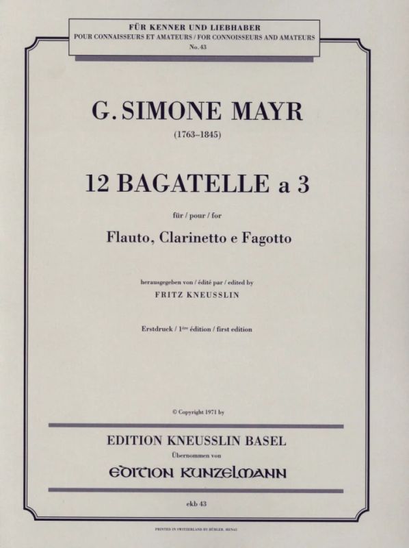 Giovanni Simone Mayr - 12 Bagatellen à 3