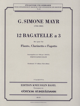 Giovanni Simone Mayr: 12 Bagatellen à 3