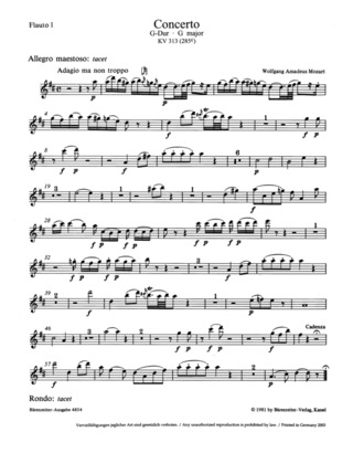 Wolfgang Amadeus Mozart - Concerto in G major K. 313 (285c)