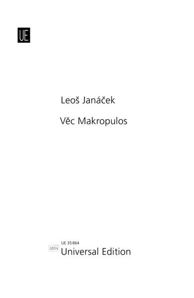 Leoš Janáček - Věc Makropulos – The Makropulos Affair – Die Sache Makropulos