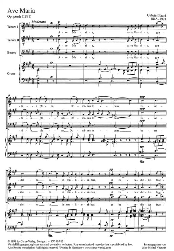 Gabriel Fauré - Ave Maria in A A-Dur posth. (1871)