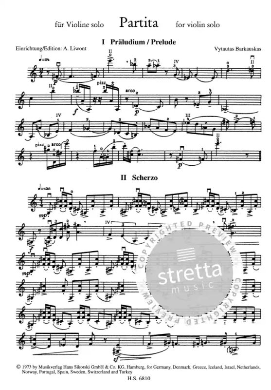 Barkauskas Vytautas: Partita für Violine solo (1)