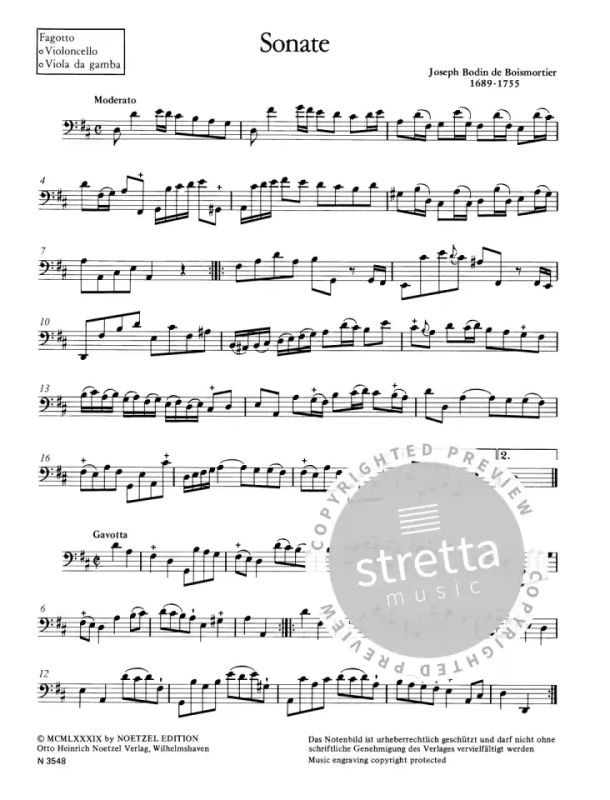 Joseph Bodin de Boismortier - 2 Sonaten für Bassinstrument (Violoncello/Fagotto/Viola da gamba) und Basso continuo op. 26 Nr. 1 und 2 (4)