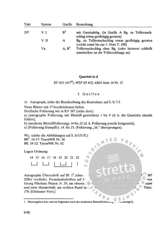 Wolfgang Amadeus Mozart - Streichquartette 2 – Kritischer Bericht (3)
