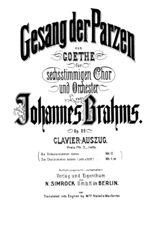 Johannes Brahms - Gesang der Parzen op. 89