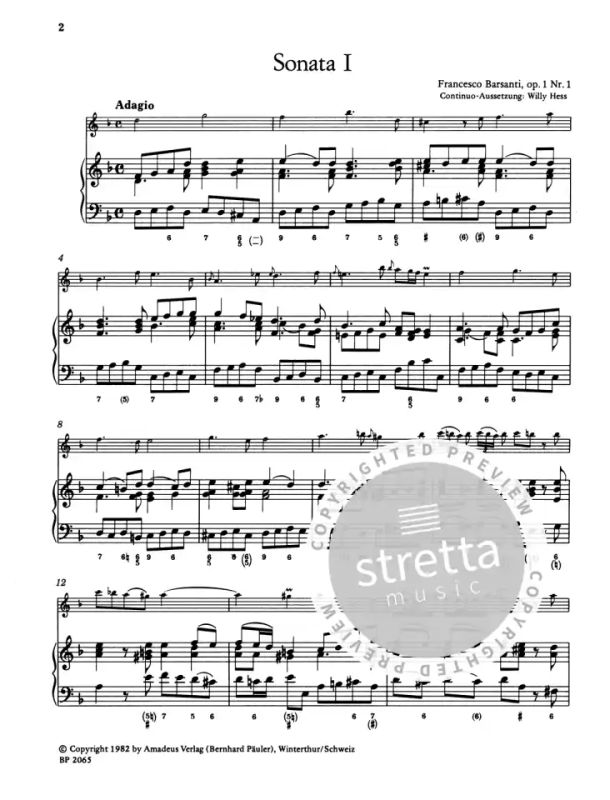 Francesco Barsanti - Sechs Sonaten für Altblockflöte (Flöte) und Basso continuo