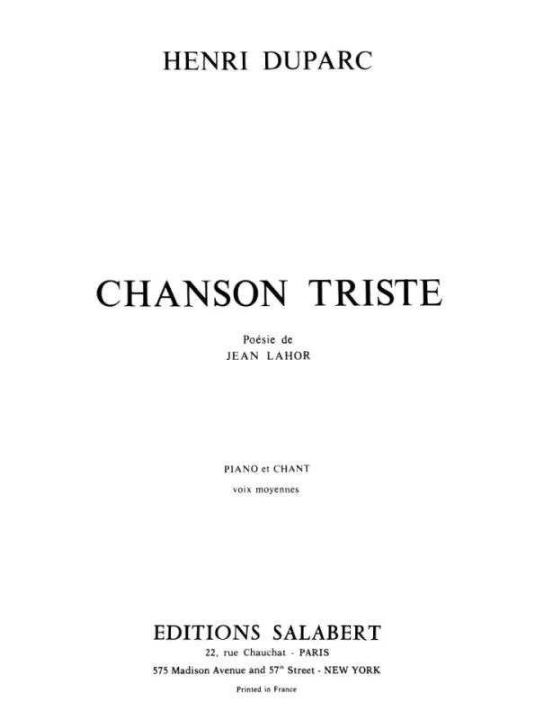 Henri Duparc - Chanson Triste 2 Mezzo-Piano