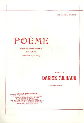 Darius Milhaud - Poeme Op 73 Cht-Piano (Extrait Journal Intime De