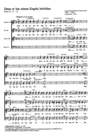 Felix Mendelssohn Bartholdy - Denn er hat seinen Engeln befohlen G-Dur B 53 (1844)