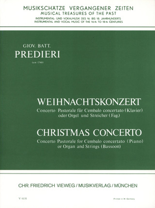 Predieri Giovanni Battista - Concerto pastorale für Cembalo (Orgel) und Streicher