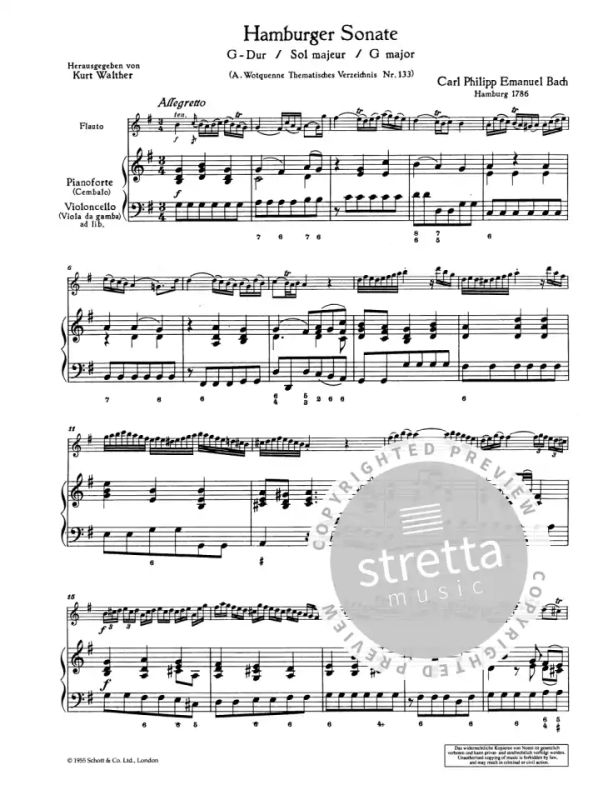 Hamburger Sonata G Major Wq 133 from Carl Philipp Emanuel Bach | buy now in  the Stretta sheet music shop