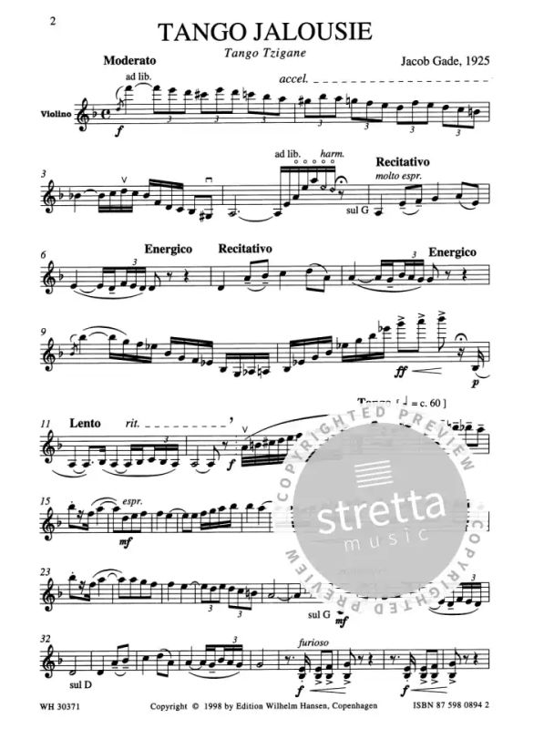 Gade J Tango Jalousie Violin Piano From Gade Jacob Buy Now In Stretta Sheet Music Shop