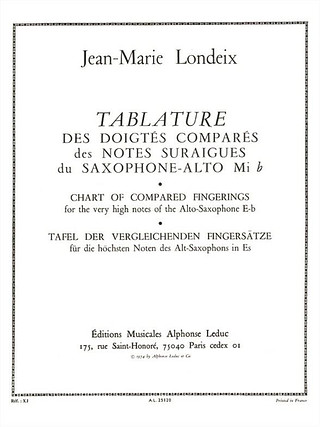 Jean-Marie Londeix - Tablature des Doigtes compares des Notes suraigues