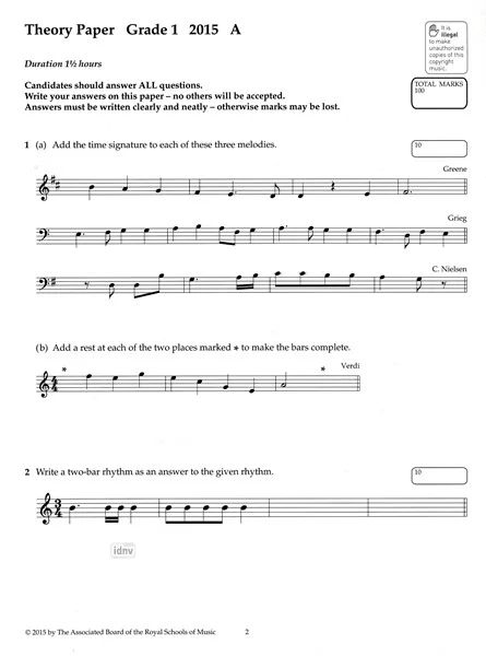 ABRSM Music Theory Past Papers 2016 Grade 1 Exams Tests Sheet Music Book 
