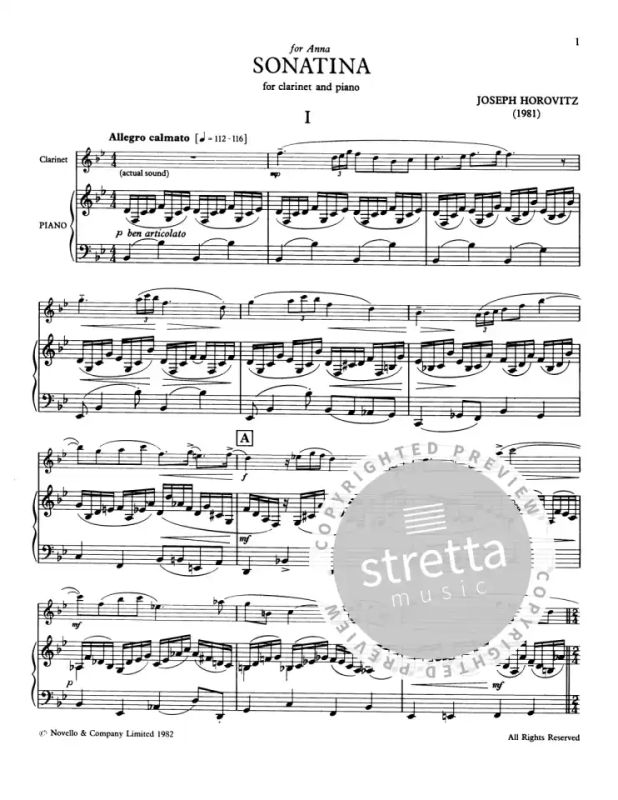 vitalidad brecha Arcaico Sonatina for Clarinet and Piano de Joseph Horovitz | comprar en Stretta  tienda de partituras online