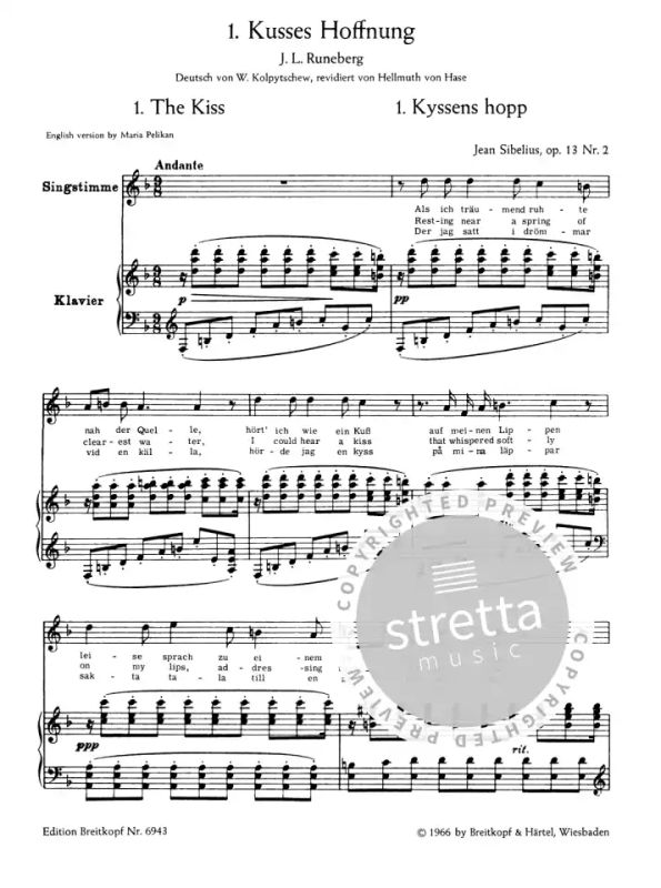 Jean Sibelius - 15 ausgewählte Lieder – hohe Stimme (1)