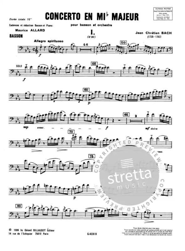 Konzert pour basson et orchestre für Fagot... en mi b majeur reduction piano 