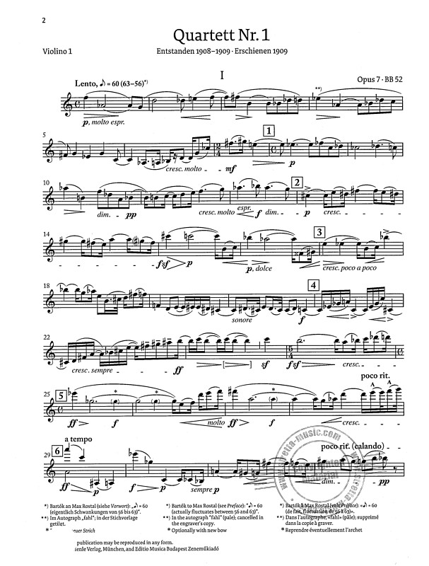 Béla Bartók - Quatuor à cordes n° 1 op. 7