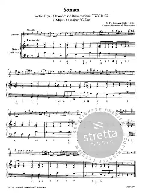 Georg Philipp Telemann - Sonate für Altblockflöte und Basso continuo TWV 41 : C2 in C-Dur