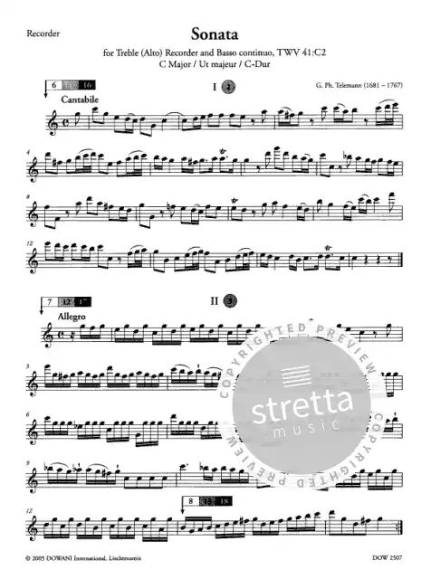 Georg Philipp Telemann - Sonate für Altblockflöte und Basso continuo TWV 41 : C2 in C-Dur