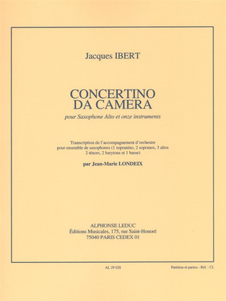Jacques Ibert: Concertino da camera pour saxophone alto et ensemble de saxophone
