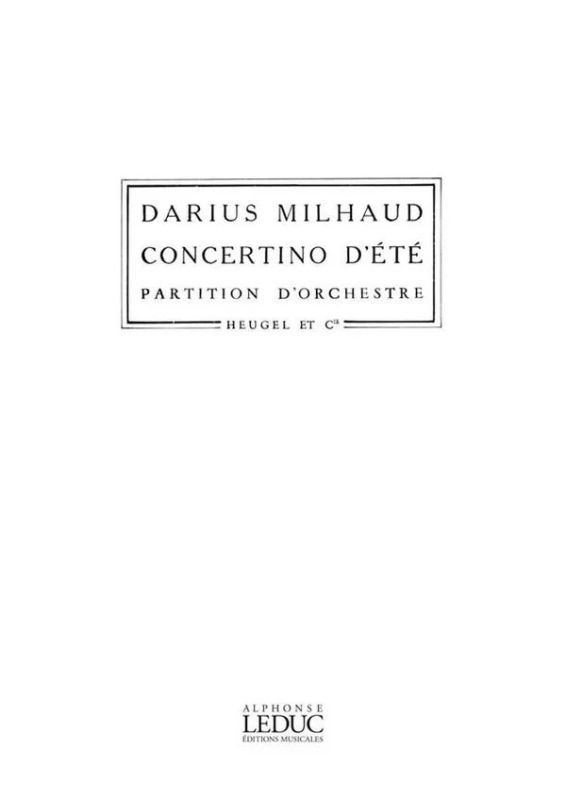 Darius Milhaud - Concertino D'Ete-Alto/9 Instr
