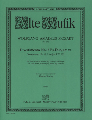 Wolfgang Amadeus Mozart: Divertimento Nr. 12 Es-Dur KV 252